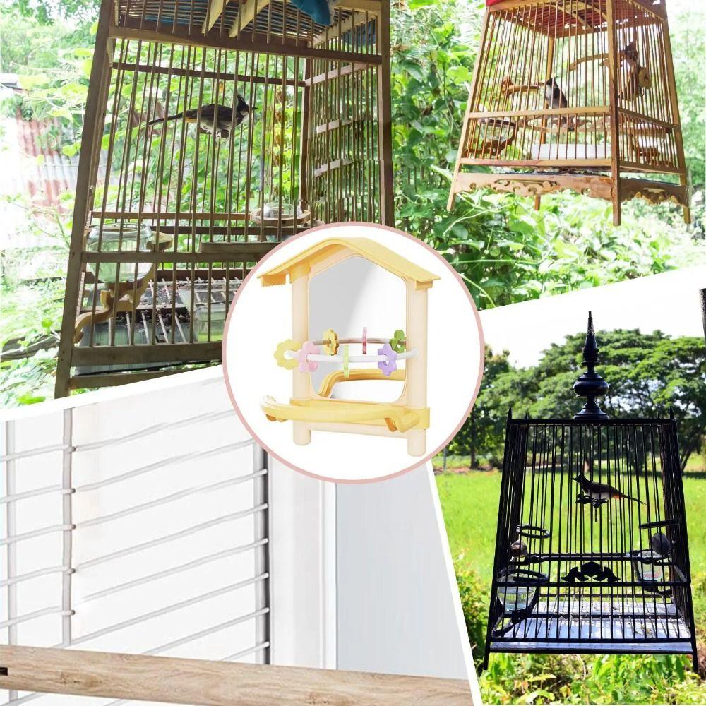 Anti-slip Bird Mirror with Perch Bite-resistance Bird Mirror for Cage Bird Cage Toys Outdoor