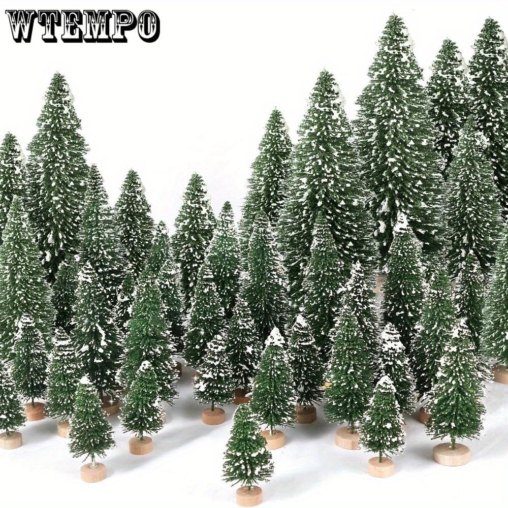 25pcs Mini Christmas Trees Artificial Christmas Tree Bottle Brush Trees with Wooden Base for Christmas Decor Party Home Table Craft Decorations