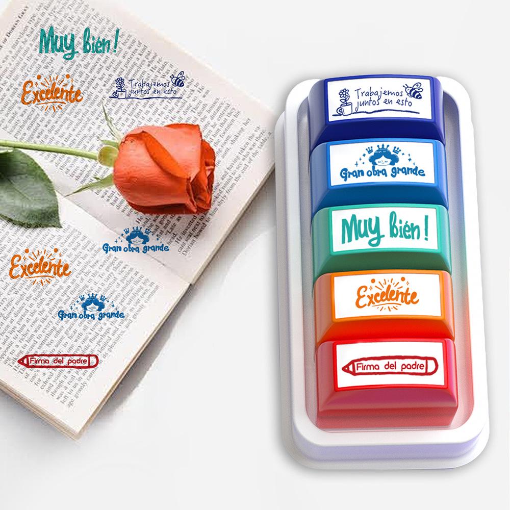 Colorful Teacher Comments Stamp Set - 5 or 8 Pieces (Portuguese, Spanish, Russian)