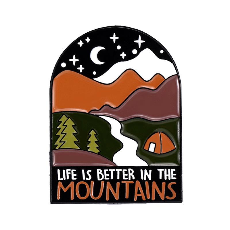 Camping Trip Travel Hiking Series Slogon Alloy Metal Design Badges Brooch Enamel Pins Label Bag Backpack Hat Jewelry Gift