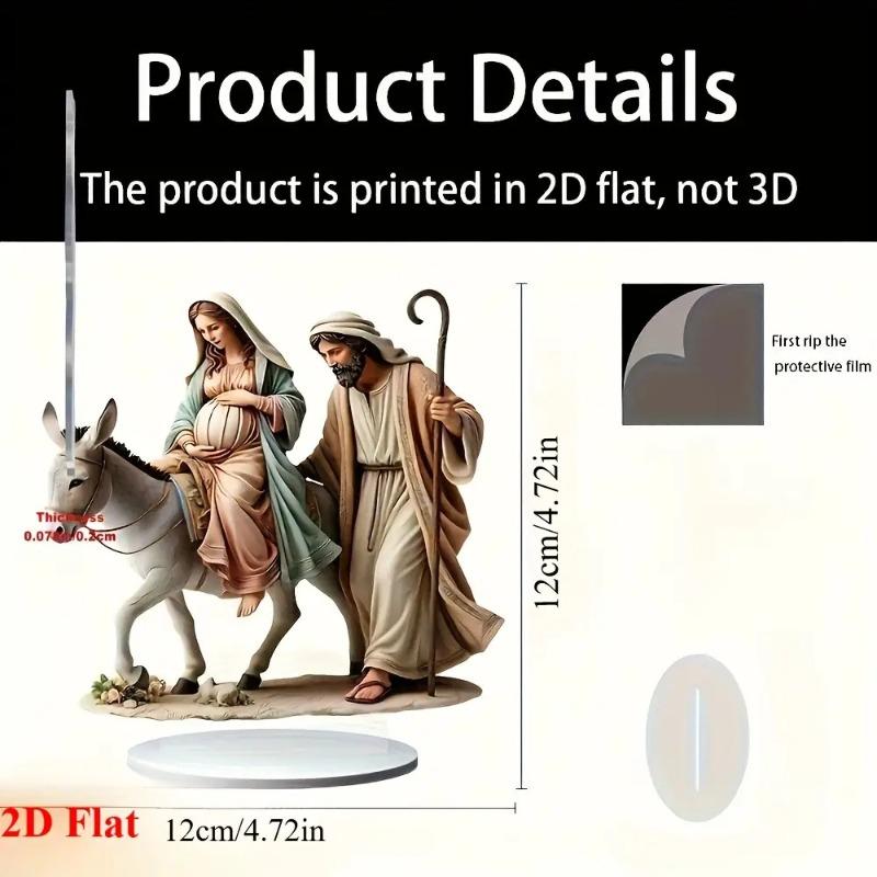 2D Flat Bohemian Style Acrylic Desktop Decoration, Maria, Joseph & Child on Donkey, Suitable for wall decoration, porch, room, villa, accents Home, Ha