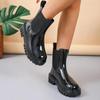 PU Ankle Modern Boots Hot Sale Square Heel Ladies Shoes Winter Slip-On Round Toe Mid Heel Splicing Sexy Women's Boots