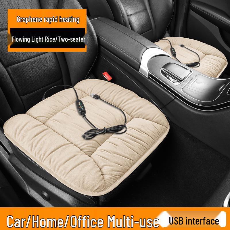 Graphene Heated Car Seat Cushion, USB Electric, Universal Winter Plush, 5V/12V.