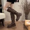 Leather pleated pile boots two wear brown boots women 2025 thick sole but knee small tall knight boots