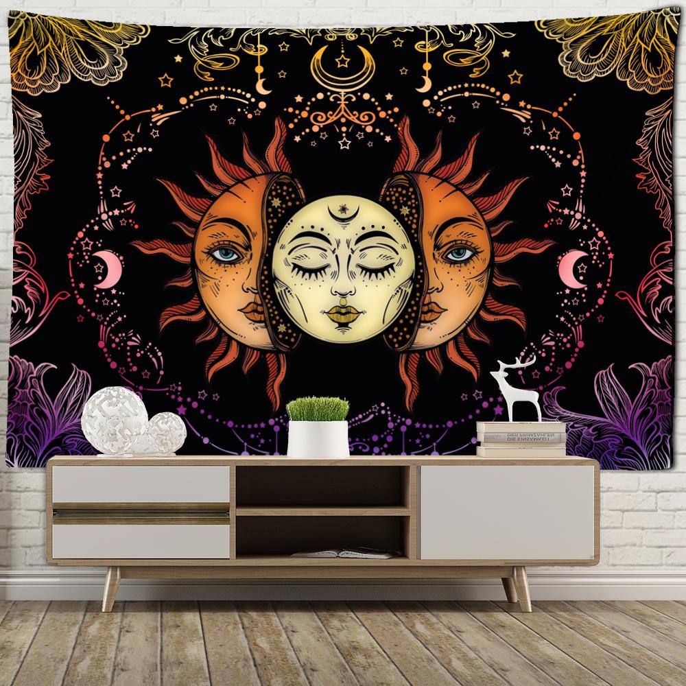 Compass Starry Sky Tarot Tapestry Wall Mount Sun Moon Hippie Tapiz Witchcraft Art Psychedelic Home Decor