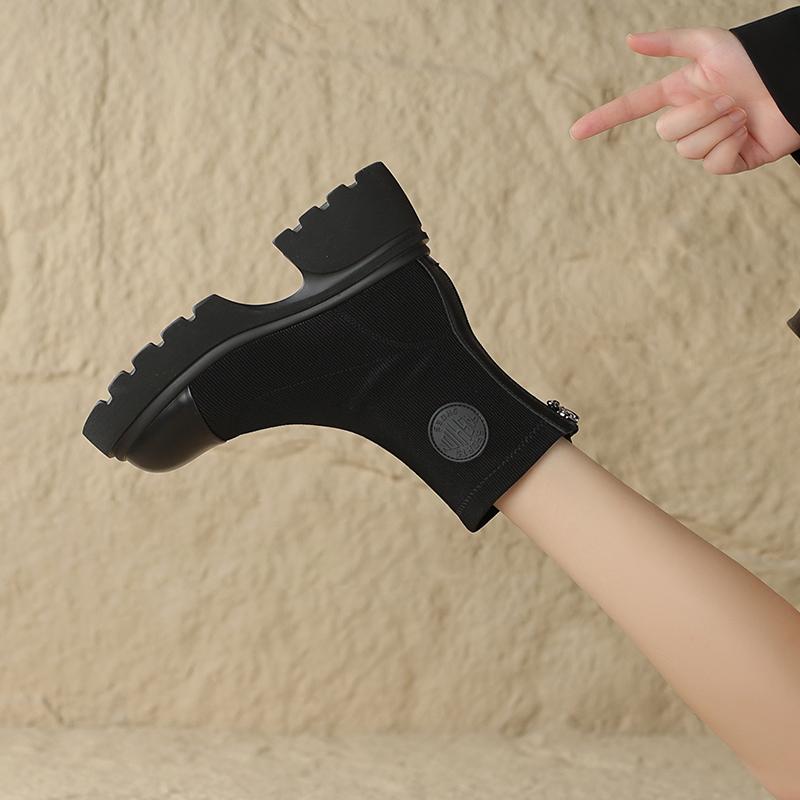 Fashion Aphixta Classic Elegant Round Toe Ankle Boots Women Winter Shoes Back Zip Square Heels Women Boots Black Platform Sock Boots