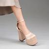 Waterproof Platform Ultra-high-heeled Sandals 12cm Thick Satin White Wedding Bridal Shoes with Bag Head Thick Heeled Shoes