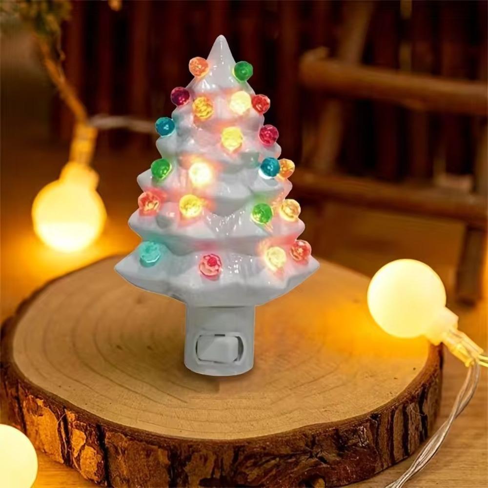 US Plug Christmas Tree Night Light Resin Bedside Lamp Christmas Mood Light  Study