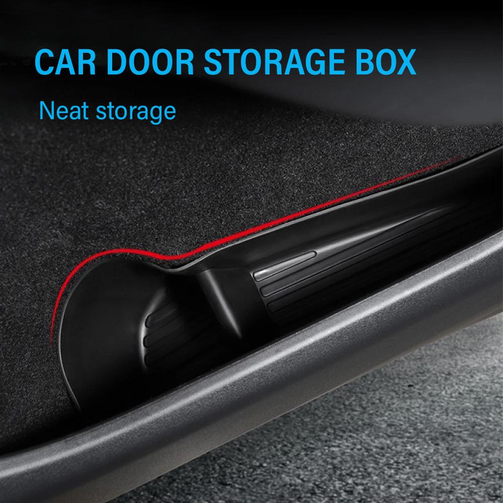 4PCS Car Door Side Storage Box Slot Tray For Tesla Model Y 20-24 Front Rear TPE Door Handle Storage Organizer Black New