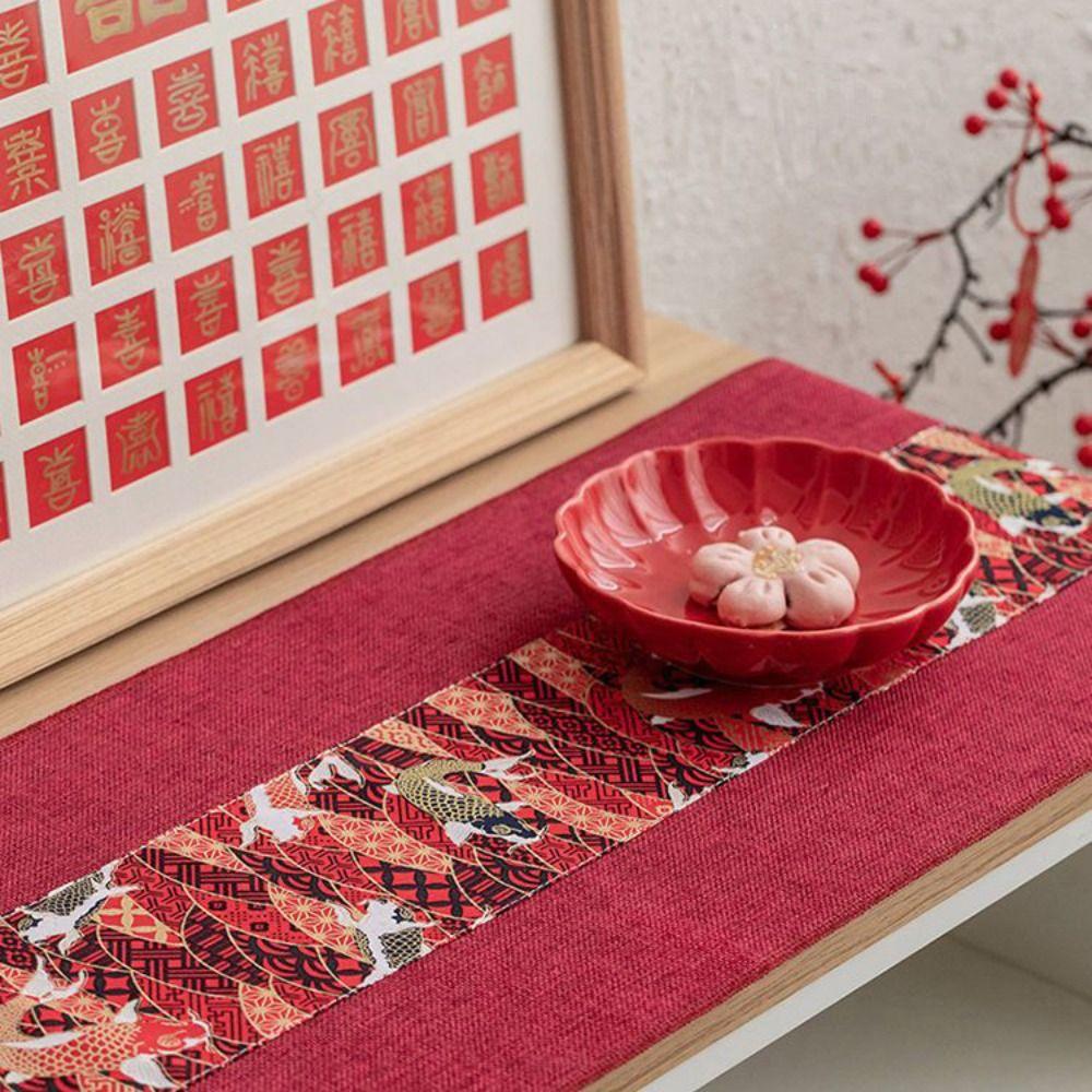 Vintage TableCloth Cotton Linen Table Cover New Year Red Chinese Style Table Runner Table Decor