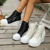 Fashion High Top Wedge Heel Sneakers for Women Fashion Mix Color Lace Up Canvas Shoes Woman Lightweight College Students Casual Sneakers