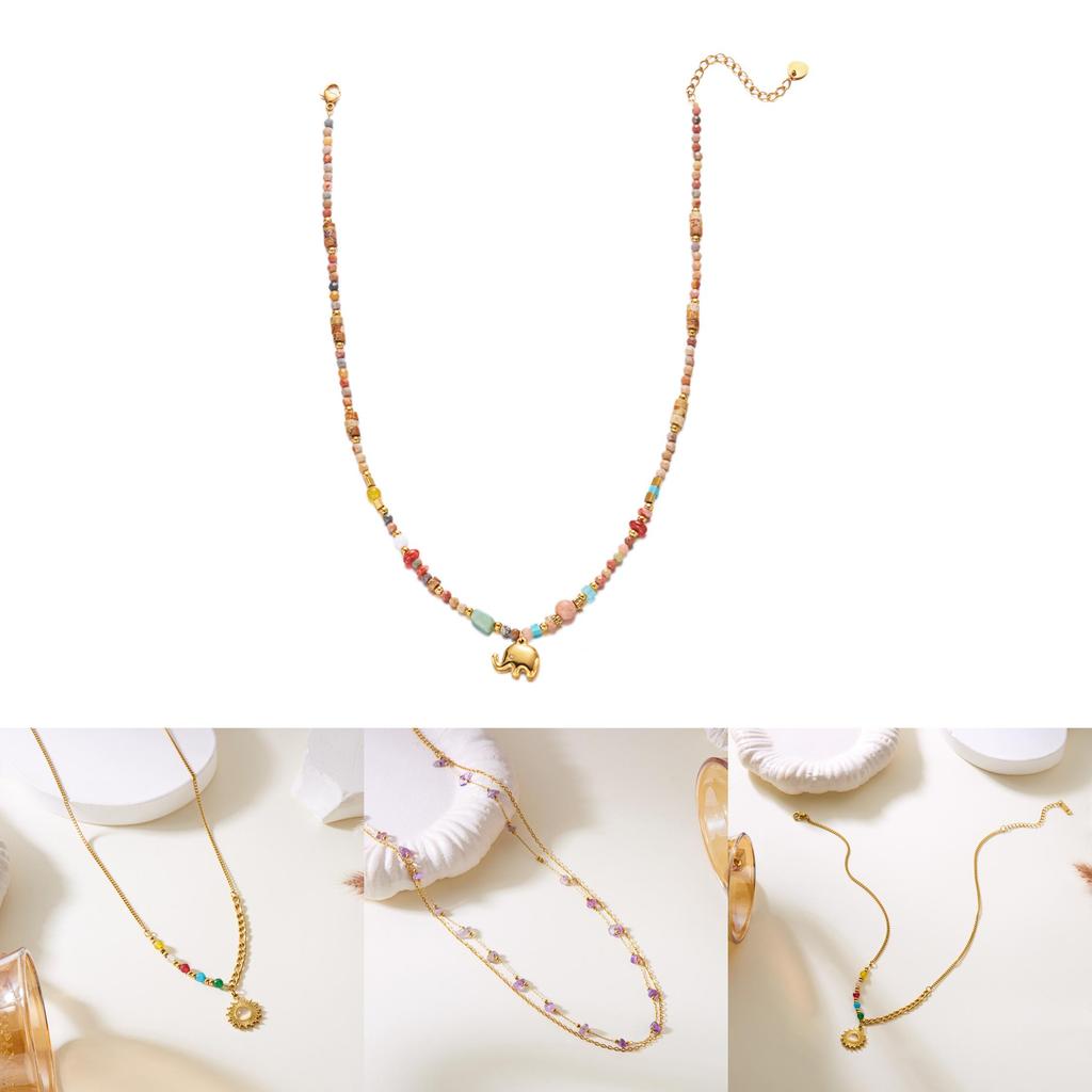 Stainless Steel Sunflower Necklace With Natural Turquoise Beads For Women