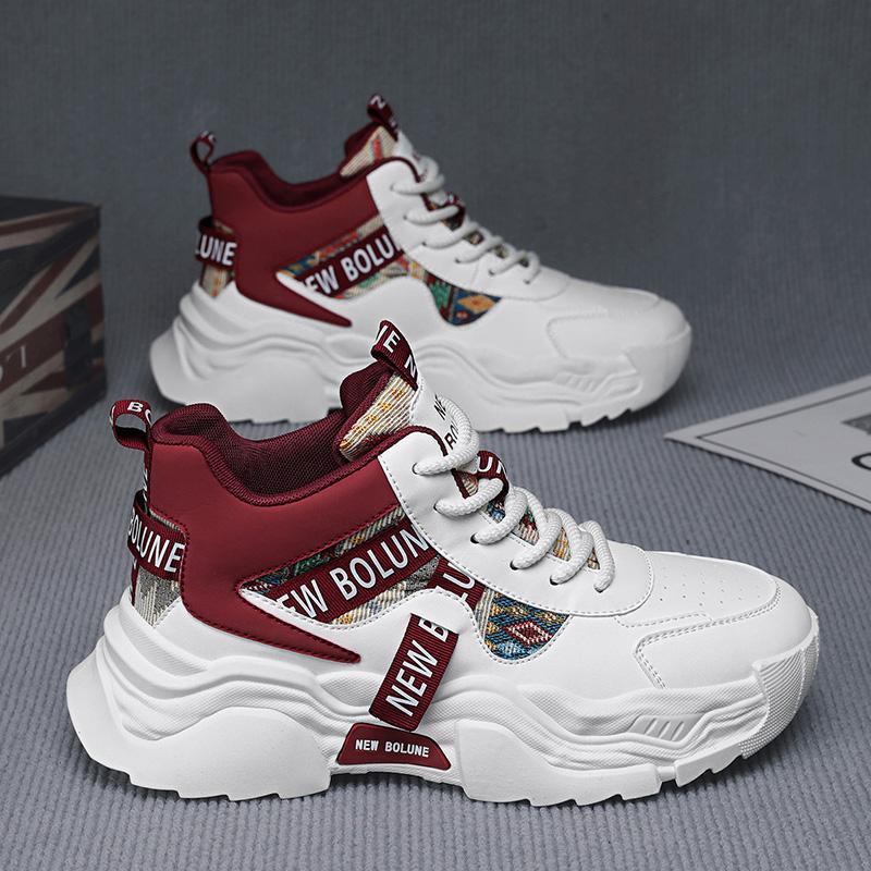 Herren High Top Schuhe 2025 Dicke Sohle Höhensteigernder Trend Stickerei Vielseitig Sport Freizeit Laufen Vater