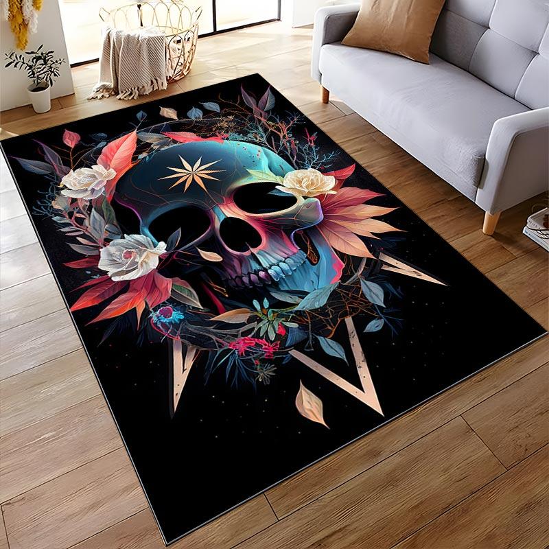 Colorful Skull and Floral Design Carpet for Home Decoration Rug Suitable for use as an anti-slip for living room bedroom sofas
