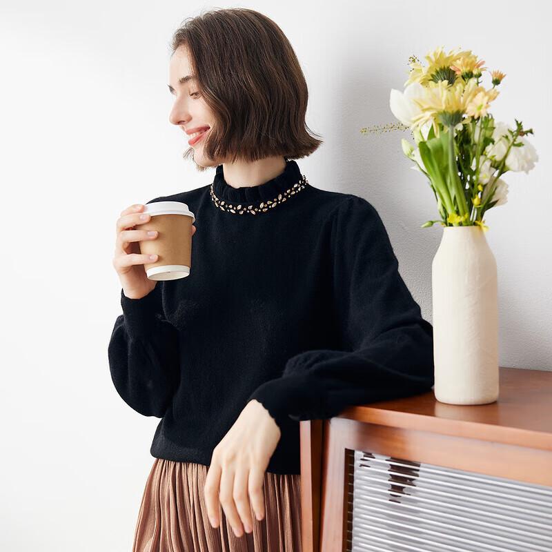 Women's Mock Neck Cashmere Lantern Sleeve Sweater