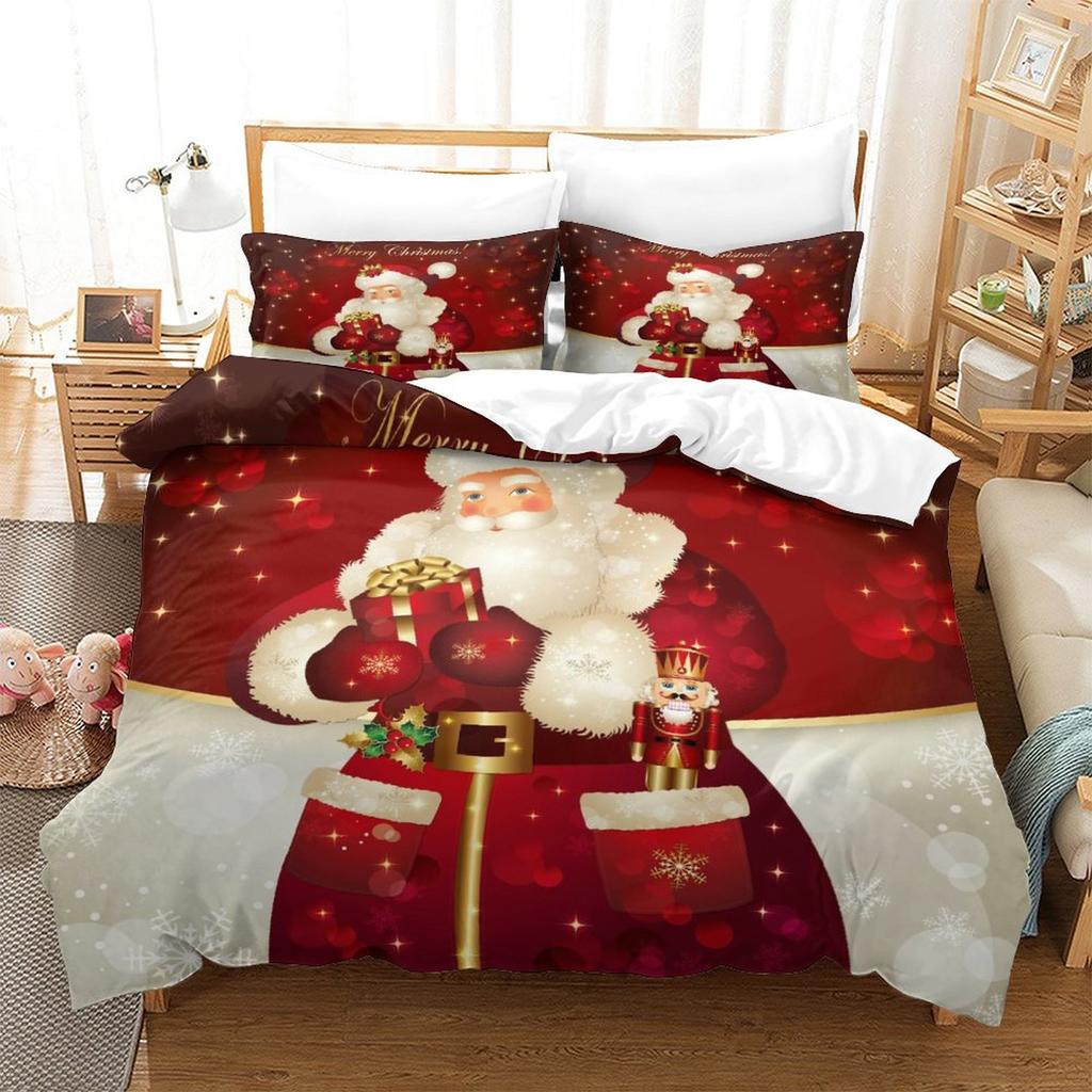 Christmas New Pattern Digital Printing Three-Piece Set 3D Three-Dimensional Polished Chemical Fiber Quilt Cover Pillowcase To Picture