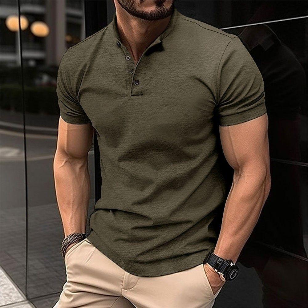 Large size summer men s polo shirt Henry collar button slim fit S