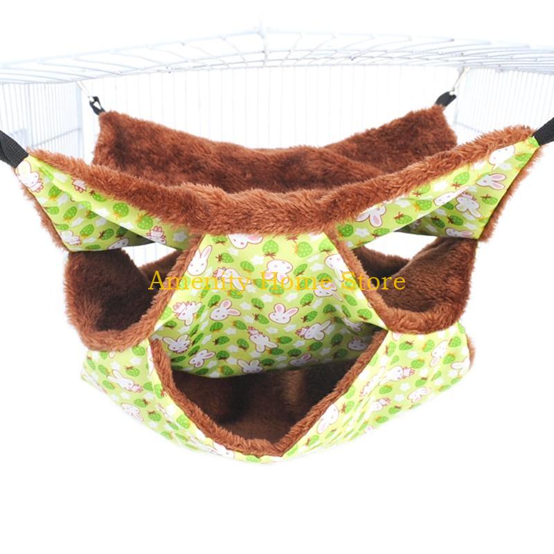 F26C Hamster Hanging Hammock 3-Layer Plush Bed Warm Hideout for Small Animals Ferret Swing for Pet Playing Sleeping Climbing
