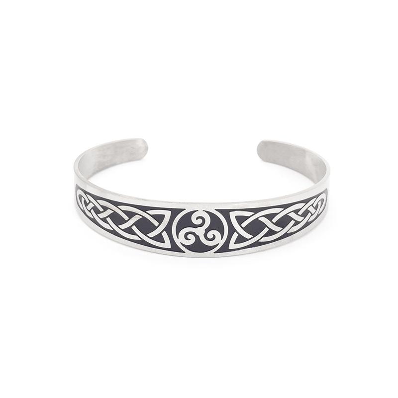 Viking Rune Triangle Knot Swivel Stainless Steel Open Cuff Bracelet