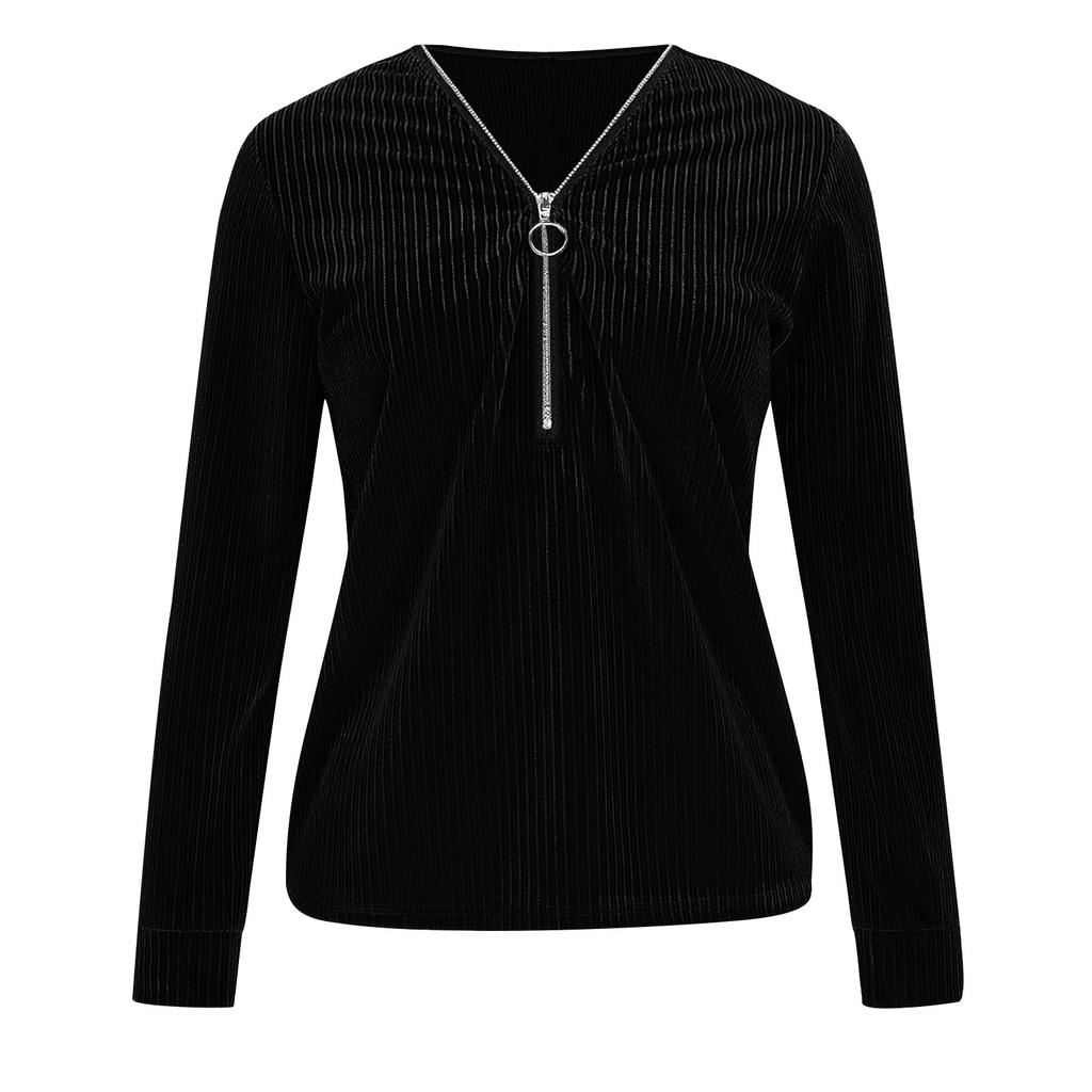 Women's Fashion Velvet Zipper Oversized Casual Long-Sleeve Top