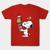 Men Black Print T-shirt Snoopy And Woodstock - Ice Cream No-Cut Transfer Paper Print Cotton Tshirt