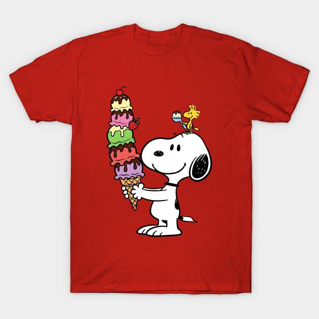 

Men Black Print T-shirt Snoopy And Woodstock - Ice Cream No-Cut Transfer Paper Print Cotton Tshirt M червоний