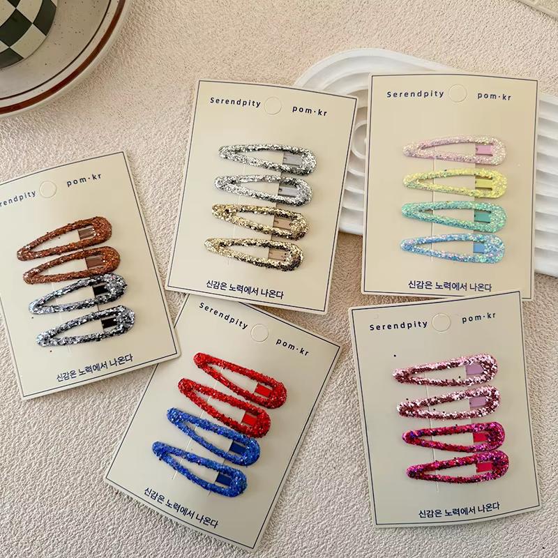 4pcs Fashion Simplicity Kids Barrettes for Girl Glitter Sequin Solid Color Hair Clip Children Hair Accessories Headwear
