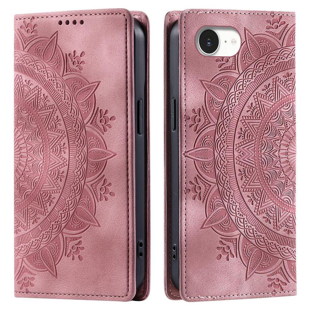 For iPhone 16e/17e Mandala Embossed PU Leather Flip Wallet Case Magnetic Closure Cover