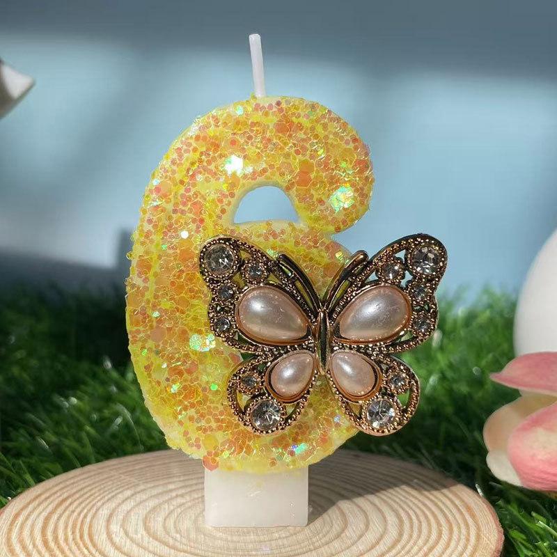 

Pearl Butterfly Yellow Handmade Digital Candles Birthday Party Decoration Candles Suitable for Birthday Anniversary Parties