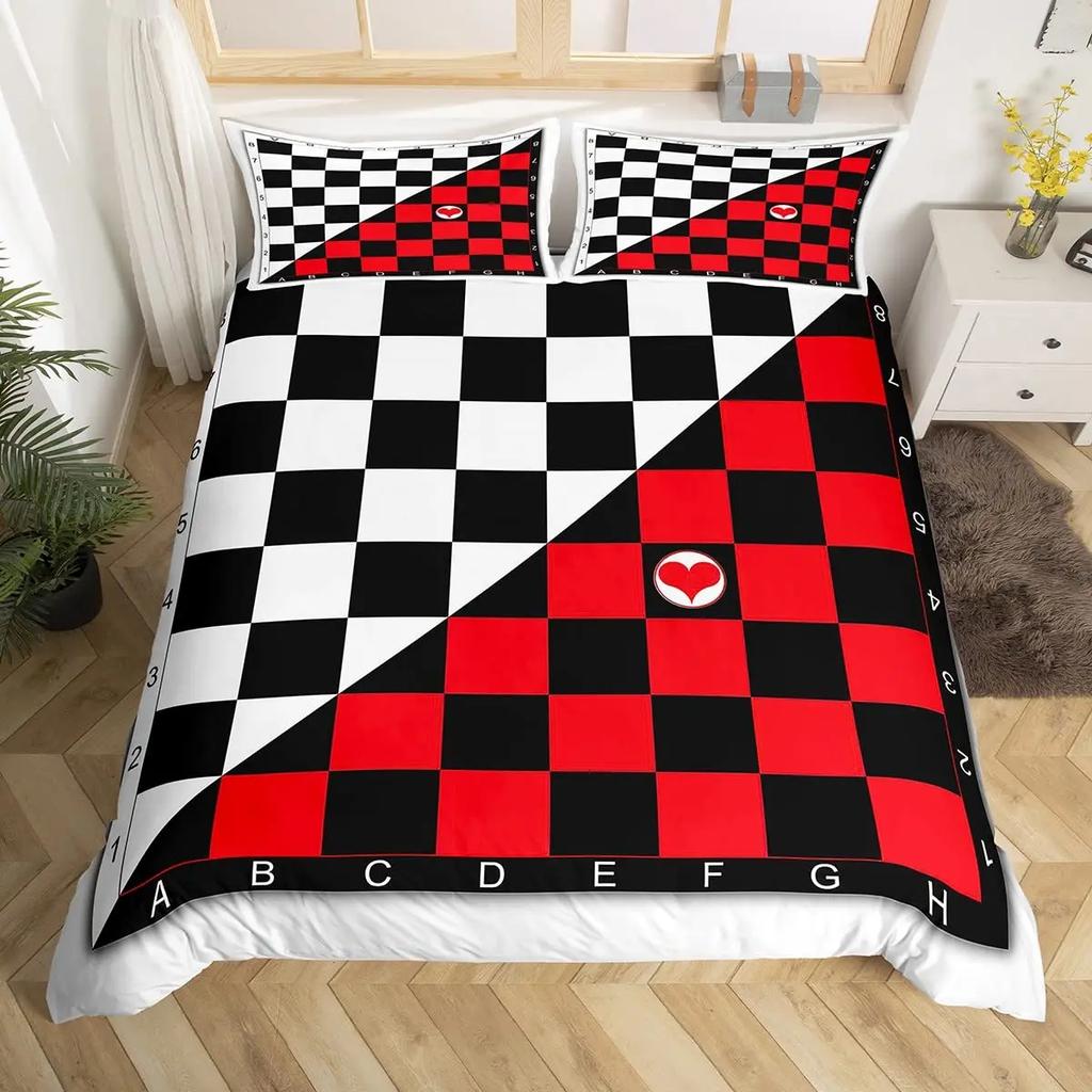 3D Nordic Style Black and White Grid Cute Animal Duvet Cover King Size Polyester Quilt Cover Pillowcases for Home Bedroom Decor