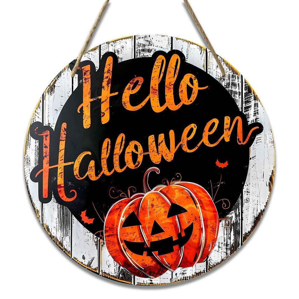 Round Pumpkin Head Art Decoration 2D Wreath Sign Door Decor Hanging Pendant  Garden