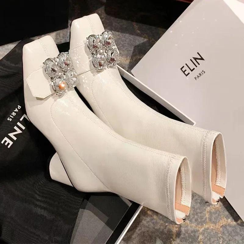 

Зимние новые дизайнерские ботинки Chelsea Crystal, женские ботильоны для снега, повседневная обувь на высоком каблуке, сексуальные туфли-лодочки в стиле гладиатор в готическом стиле 40