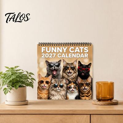 Calendario di Carta Funzionale 2027 Divertente Calendario da Parete Gatto, 12 Mesi Citazioni Umoristiche & Foto Carino Planner Artistico con Date Speciali, Decorazione Regalo per