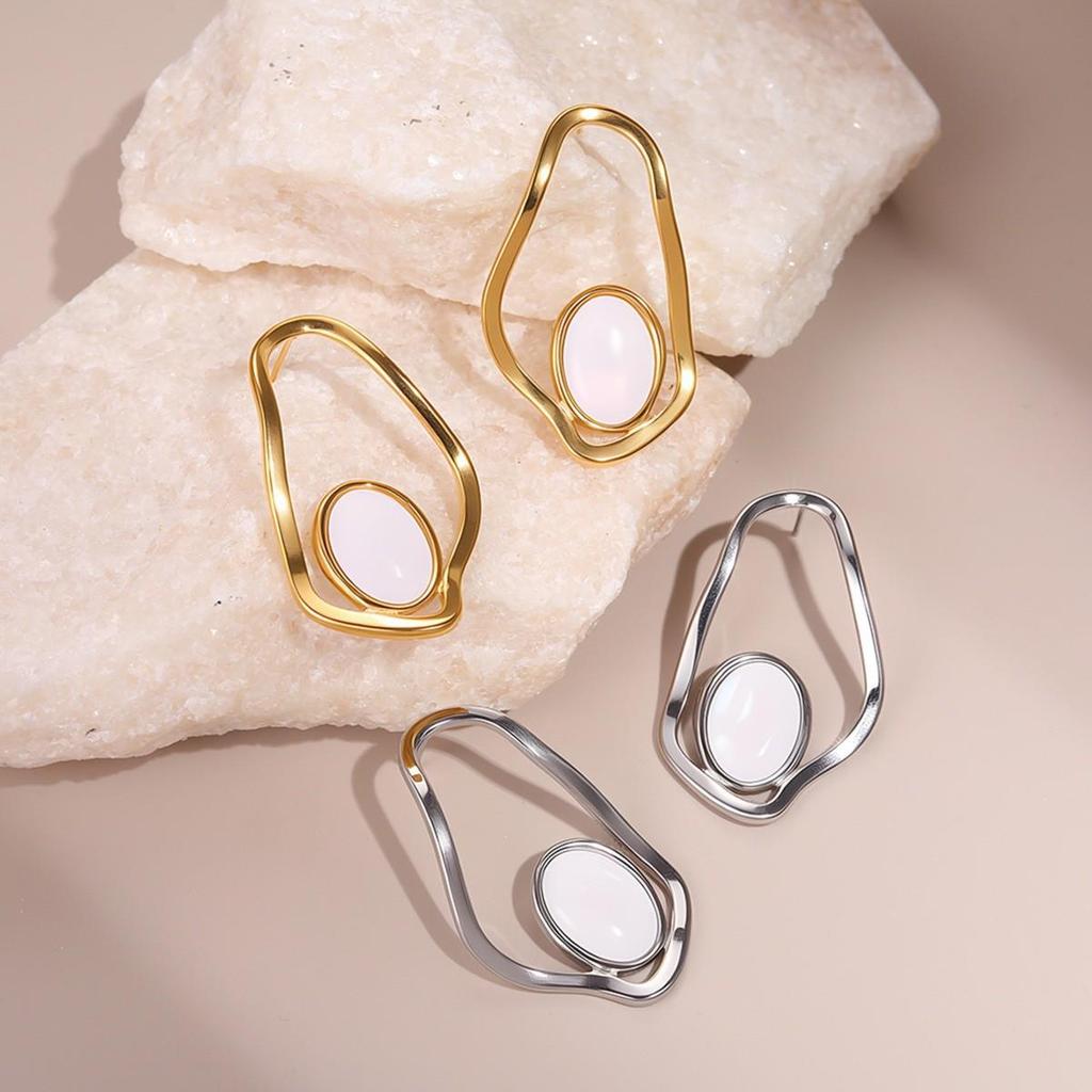 Gold Stainless Steel Irregular Hollow Women's Earrings - Fashionable, Bold European & American Style Ear Studs