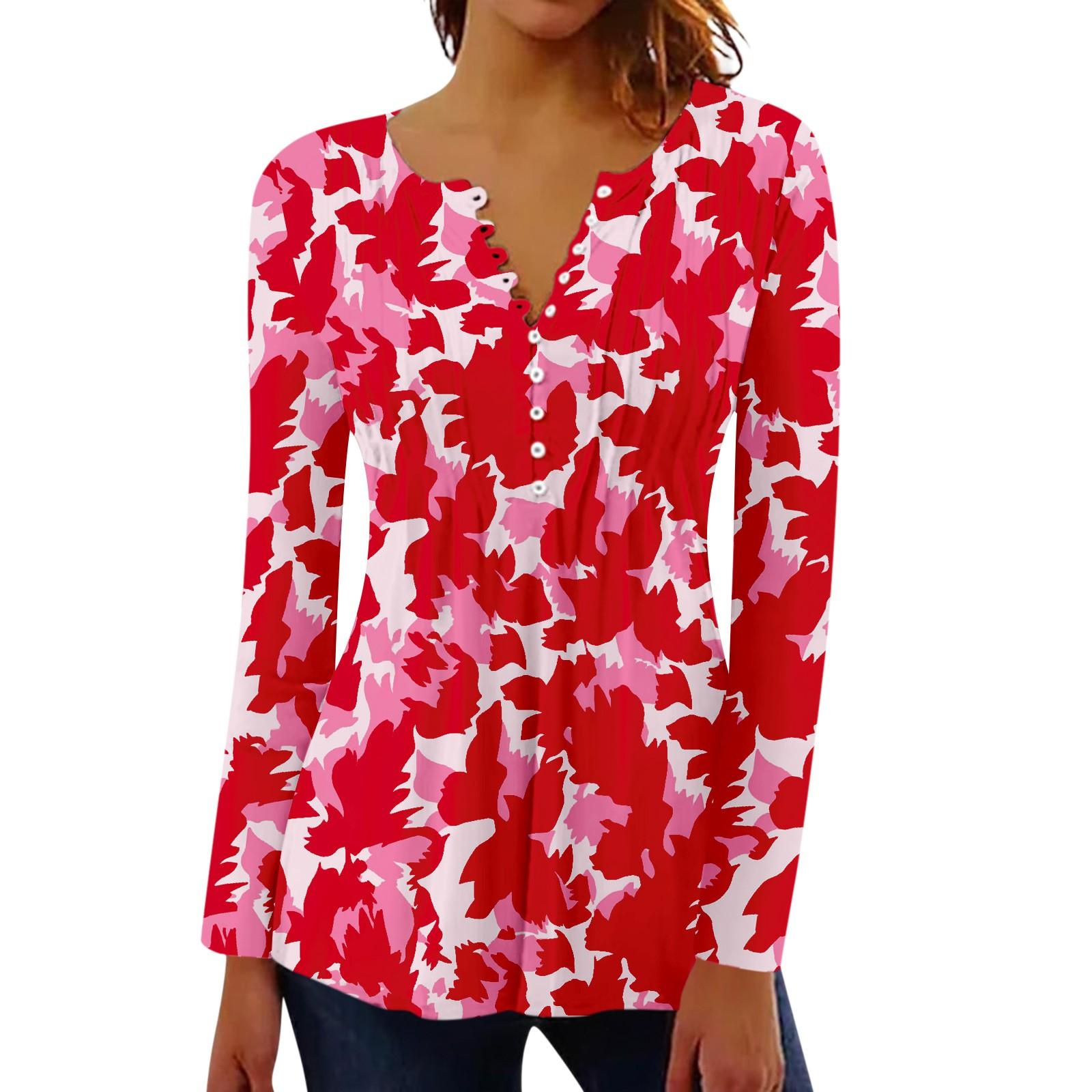 

Women s Pleated Button Retro Floral Print Top S винний