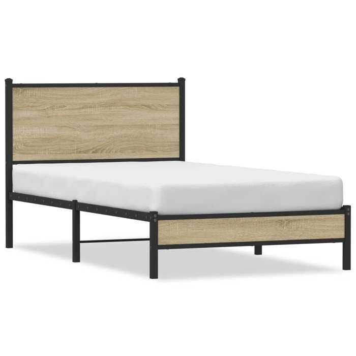 VidaXL Metal Bed Frames with Sonoma Oak Headboard 100x200 Cm, Single Bed, Bedroom Furniture, Bed 4007863