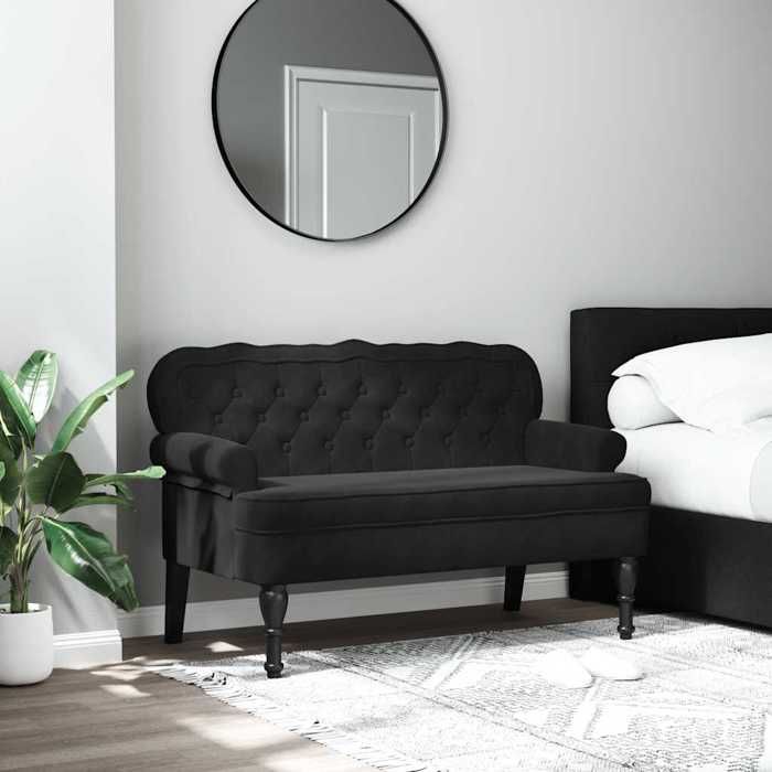 VidaXL Bench with Backrest, Sofa with Armrest, Banquette with Wooden Legs, Living Room Seat, Modern, Black 372161