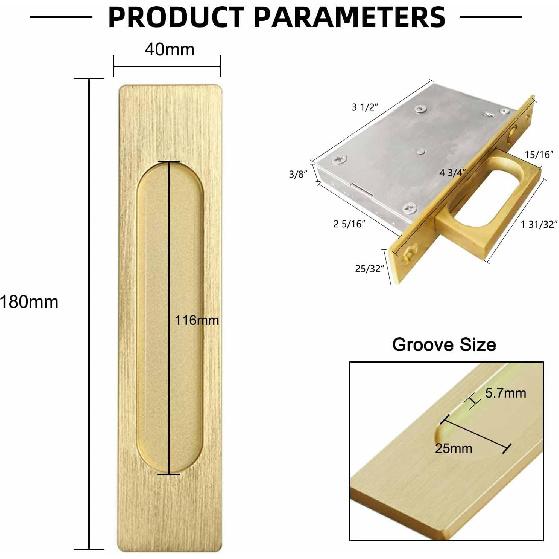 Recessed Finger Flush Pulls with Edge Pull, Sliding Barn Door Handle Hardware, for Cabinet, Pocket, Closet, Barn Door Handle Pulls (Gold,