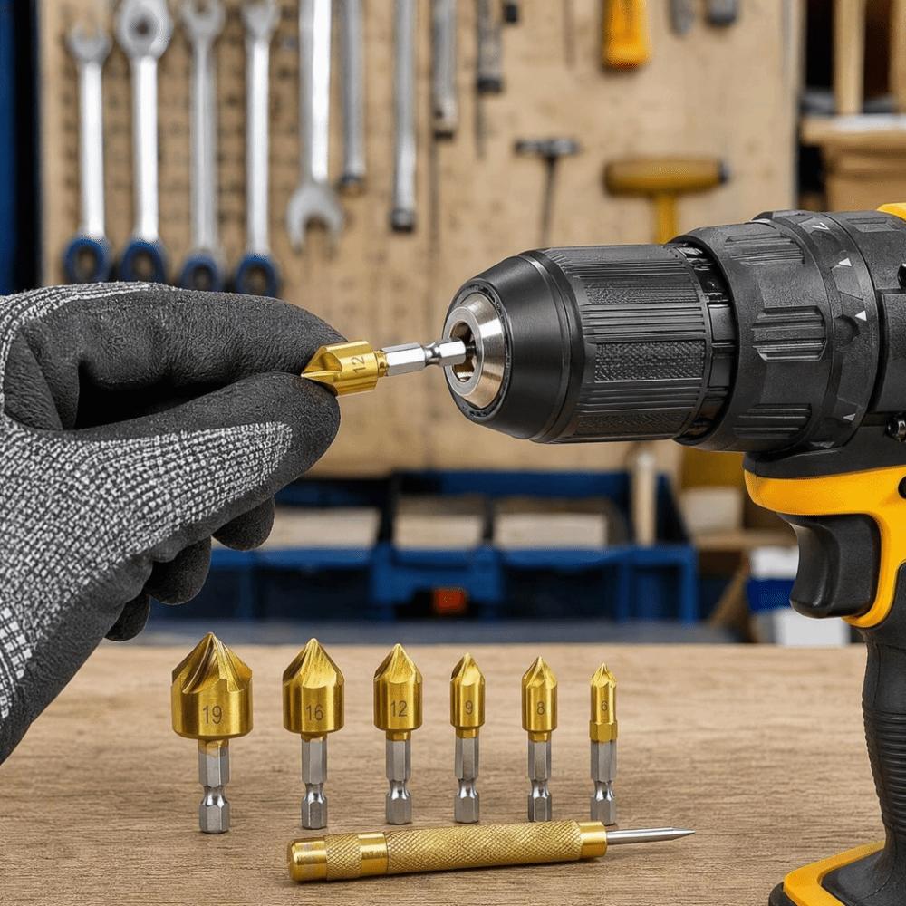 6pcs 90 Degree Countersink Drill Bit Set 5 Flute Chamfering Tool  Woodworking Drilling
