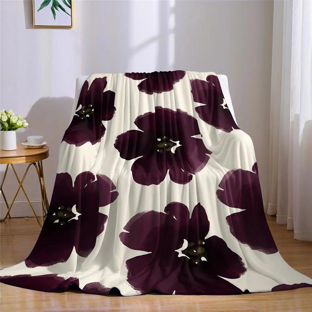 Plum Watercolor Blooms Flannel Blanket Warm Soft Halloween Christmas Couch Warm Cozy Decorative Decor Gift For All Season