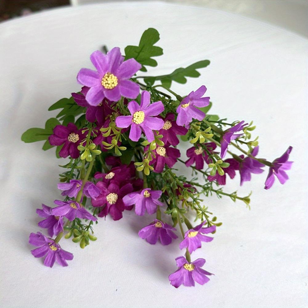 

10 связок искусственных цветов, букеты маргариток для улицы, искусственные полевые цветы из шелка, маргаритки со стеблями для улицы, центральные украшения стола, кладбище светло-фиолетовый