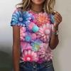 Casual and Versatile High-quality Flower Patterned Short Sleeved Round Neck Women's T-shirts