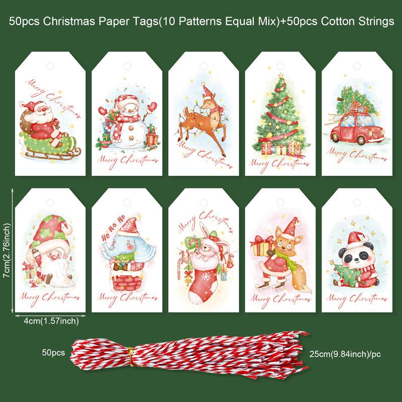 50 STÜCKE Weihnachtsgeschenkanhänger Papieretikettenkarten 2024 Navidad Noel Geschenkverpackungsdekoration Weihnachtsbaumhängeornamente 2025 Neues Jahr
