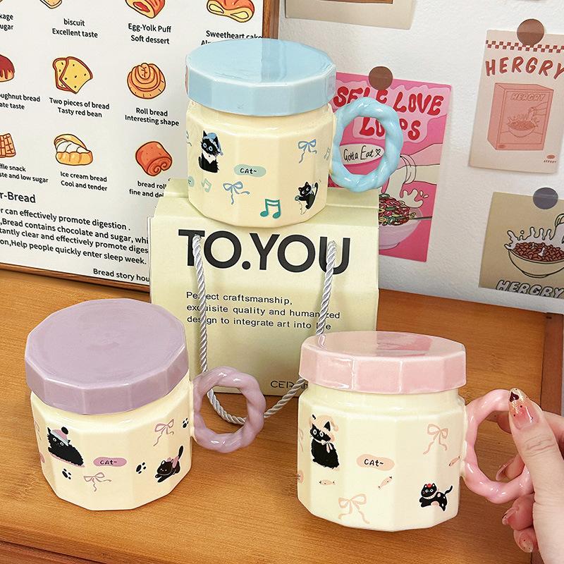 Birthday Gift Cup for Women Mug with Lid Creative Cartoon Ceramic Cup Souvenir Home Water Cup Coffee Cup Men