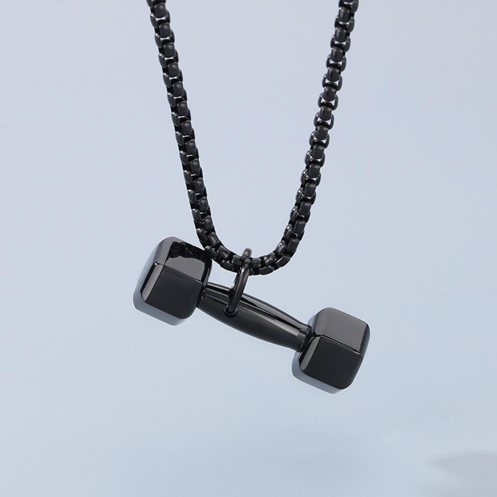 Mini Fitness Series Pendants Titanium Steel Dumbbell Sports Necklace Dumbbell Necklace  Bodybuilder