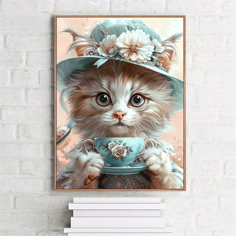 5d DIY Diamond Painting Cross Stitch Afternoon Tea Cat Diamond Embroidery Animal Mosaic Full Round Drill Home Decor Arts