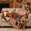 Vintage Halloween Patchwork Blanket Dark Style Warm Pumpkin Ghost Blanket Black Cat Bat Print Soft Sofa Blankets Travel