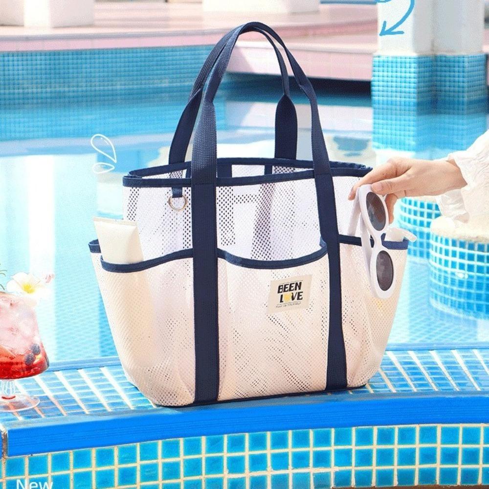 New Portable Handbag Mesh Large Capacity Mesh Wash Bag Swimming Storage Bag Unisex