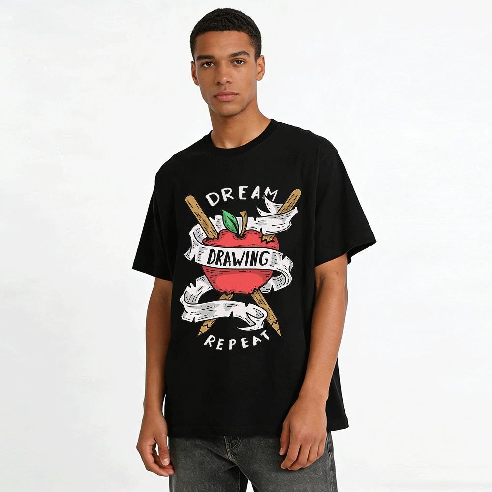 Funny Apple Drawing Print Casual T-Shirt Unisex Trendy Pure Cotton T-shirt