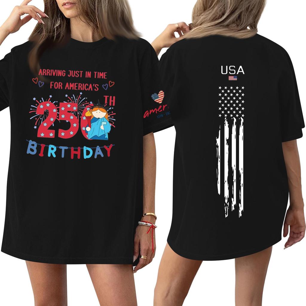 Damski casualowy modny top T-shirt z okrągłym dekoltem, krótkim rękawem i casualowym nadrukiem